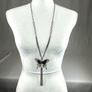 Cloisonne and Rhinestone Butterfly Necklace